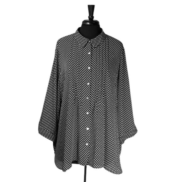 Rose + Olive Women's Shirt Button Up Black White Polka Dot Pleated Blouse Top 3X - Picture 1 of 9